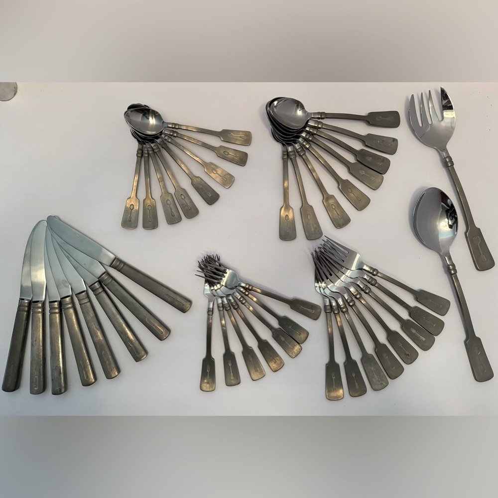 Vintage RARE Pottery Barn "Dine" flatware set 8 place settings and serve set